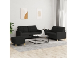 Vidaxl 3 Pcs Conjunto De Sofás Com Almofadões Tecido Preto