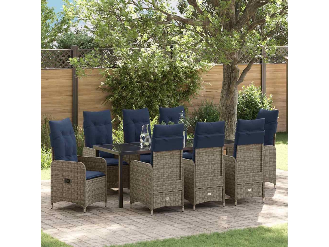 Vidaxl Conjunto De Jantar Para Jardim 9 Unid. Preto Vime Pe