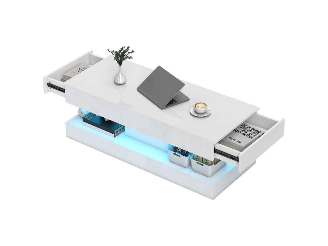 Mesa de Centro moderna com gavetas e luzes LED PAPRIKA SHOP