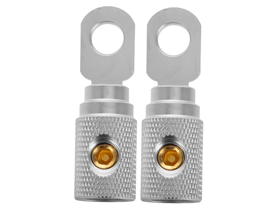 Lot 2 Connecteurs Borne D'alimentation Auto 4ga Cuivre Pur Plaqué Nickel, Anneaux A Vis Sem Soudure