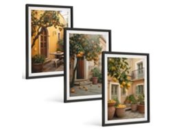 Galeria De Pinturas Murais Jardim, Frutas Cítricas E Sol Moldura Preta Quadros Para A Sala De Estar Espelharte (3 Piezas De 40x60 Cm)