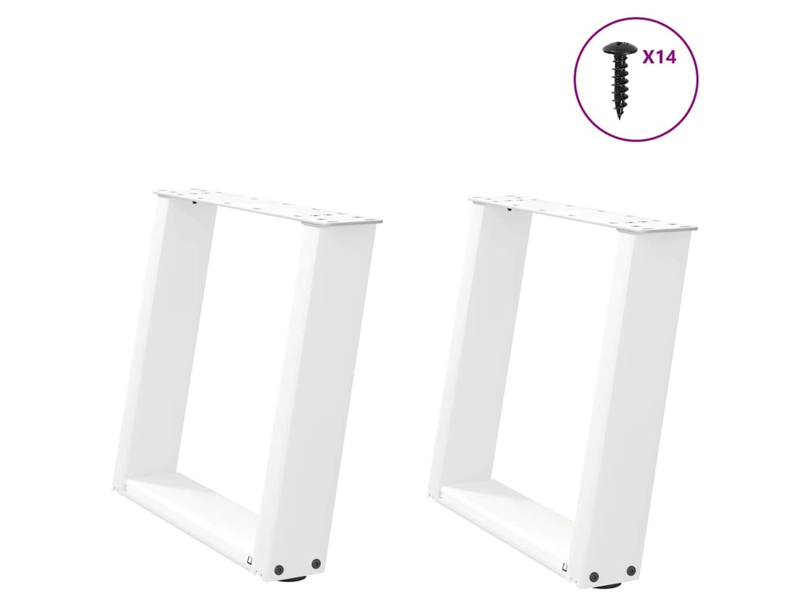 Vidaxl Pés Para Mesa De Centro Em Forma De U, 2 Peças, Branco, 50x (42-43) Cm, Aço