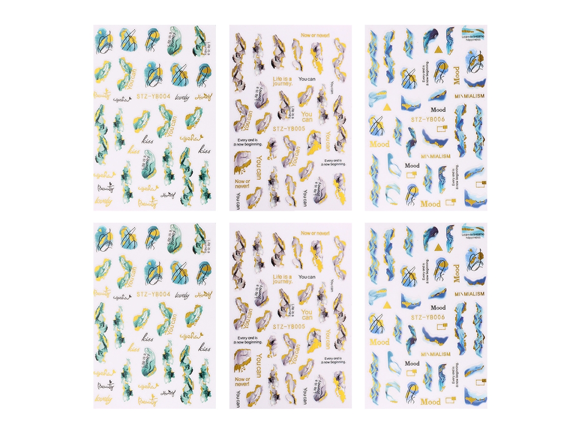 6 Adesivos de Unhas em Mármore Ondulado Decoração de Arte de Unhas Diy NEVEANCE
