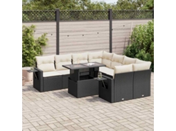 Vidaxl 9 Pcs Conjunto De Sofás P/ Jardim C/ Almofadões Vime Pe Preto