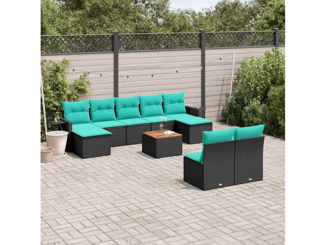 Vidaxl Conjunto De Sofá De Jardim Com 10 Peças E Almofadas Em Rattan Sintético Preto