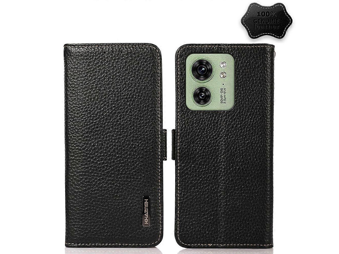 Capa De Celular Khazneh Em Couro De Lichia Com Fecho Magnético Lateral E Proteção Rfid Para Motorola Edge 40