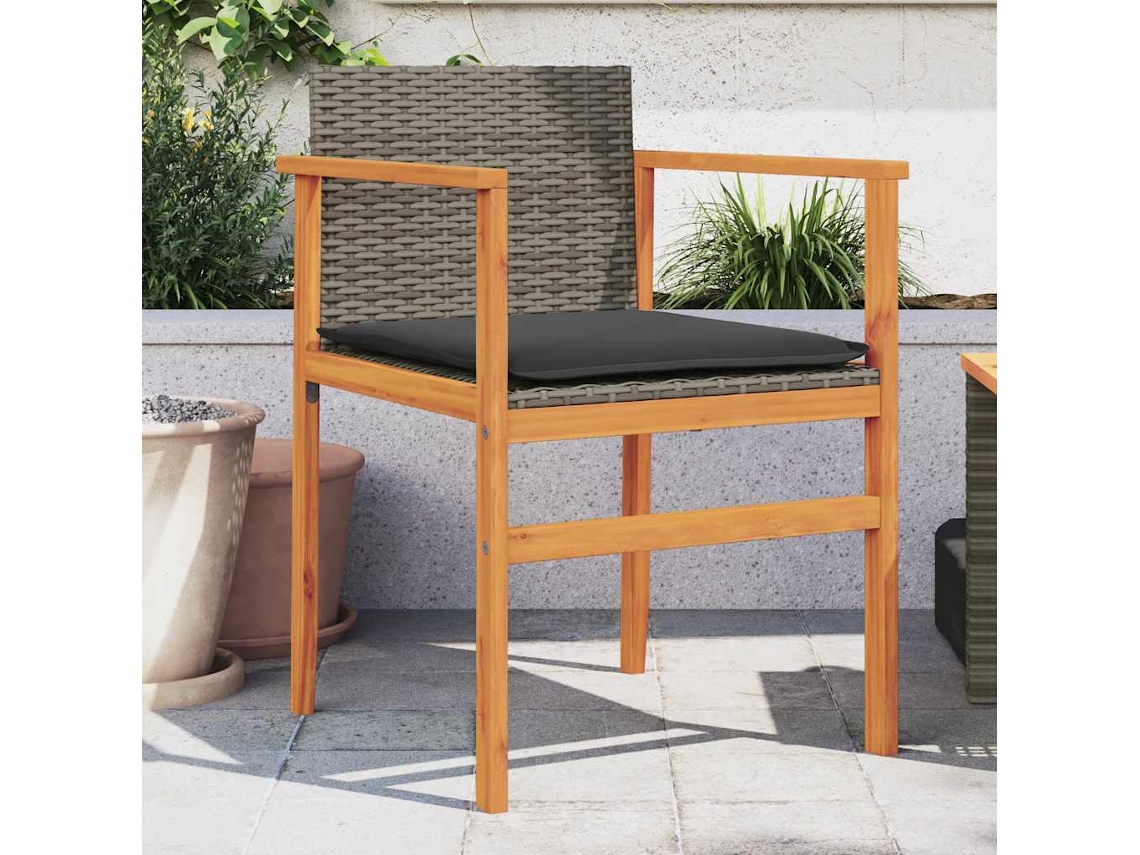 Vidaxl Cadeiras De Jardim C/ Almofadões 2 Pcs Vime Pe/madeira Cinza
