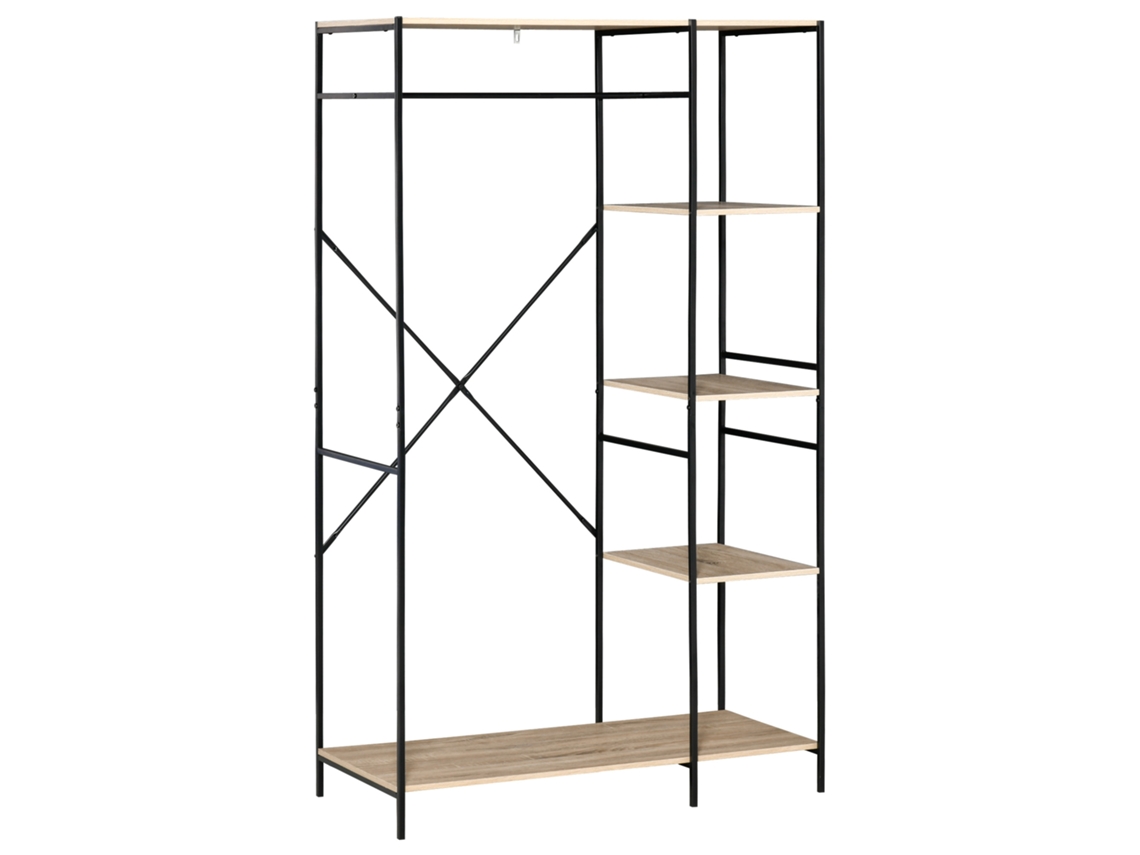 Suporte para Cabides Metal e Melamina de Madeira Cor Madeira Natural e Preto 100x46x170.5 cm Homcom