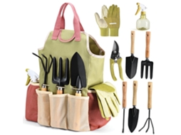 Conjunto 9 Ferramentas Jardinagem - Kit Jardinagem - Pá - Inclui Bolsa Arrumação - Para Plantar E Cuidar Jardim - Verde