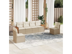 Vidaxl 6 Pcs Conjunto De Sofás P/ Jardim Com Almofadões Vime Pe Bege