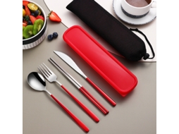 Conjunto de Talheres Portátil em Aço Inoxidável 304 , Incluindo Faca, Garfo, Colher e Caixa de Armazenamento. MDUG (vermelho e Prata)