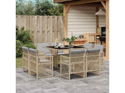 Vidaxl 9 Pcs Conj. Jantar Jardim C/ Almofadões Vime Pe Bege Misturado