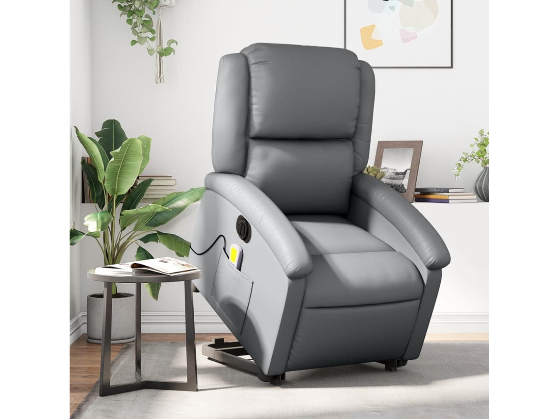 Vidaxl Poltrona Reclinável Elevatória Elétrica Couro Artificial Cinza