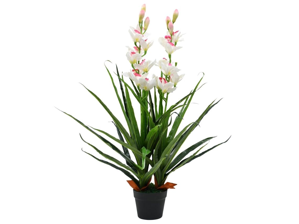 Vidaxl Planta Orquídea Cymbidium Artificial Com Vaso 100 Cm Verde