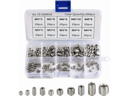 Kit de 200 Parafusos Allen de Acero Inoxidable A2 70 Sem Cabeça Hexagonal Métrico M3 M4 M5 M6 M8 com Caixa Plástica