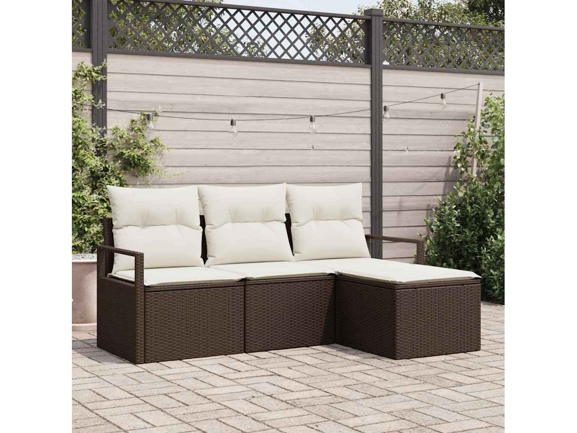 Vidaxl Conjunto de Sofás 4 Pcs Castanho Vime Pe