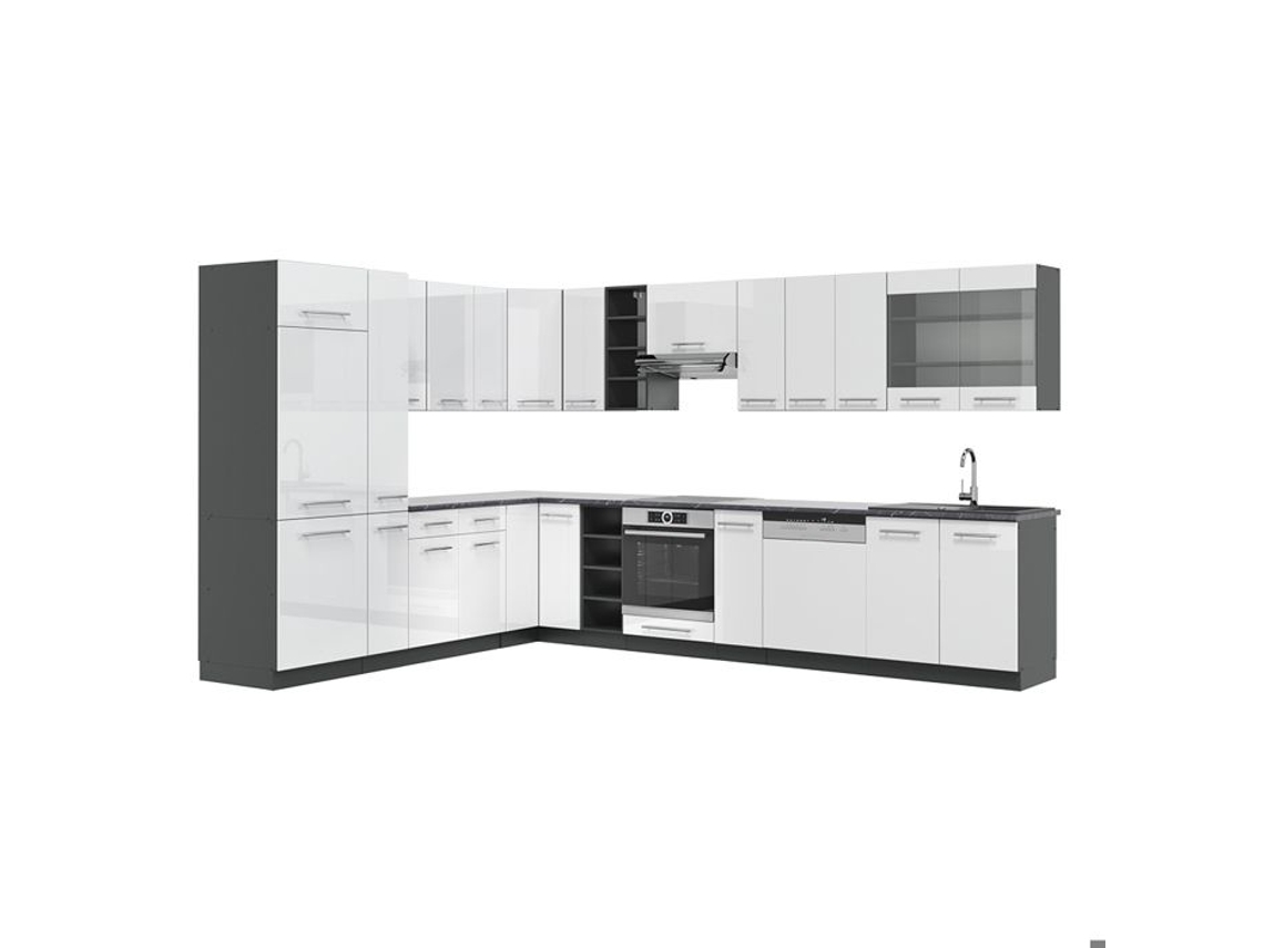 Cozinha de canto Fame-Line, 347 x 257 cm, PT Antracite, Branco brilhante/Antracite VICCO
