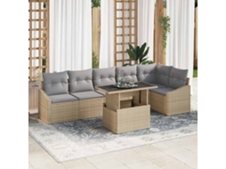 Vidaxl Conjunto De Sofá De Jardim 7 Unid. Bege E Cinza Claro Vime Pe
