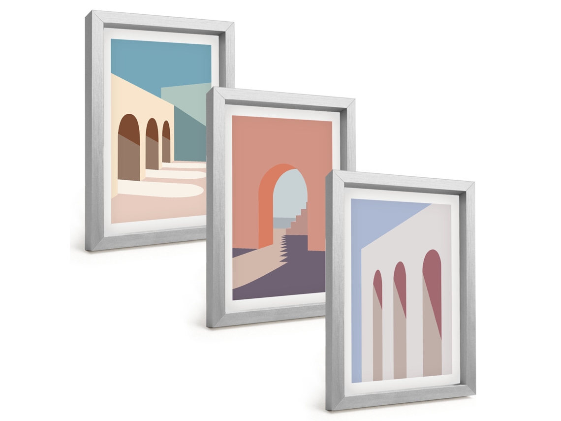 Composição De Quadros Na Paredegráficos Arquitetônicos Em Tons Pastel Moldura Prateada Quadros Para A Sala De Estar Espelharte (3 Peças 20x30 Cm)