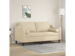 Sofá 2 Lugares Almofadas Decorativas 140 Cm Tecido Cor Creme Lovely Home