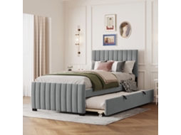 Cama Estofada 90x190 Cinza Com Cama Auxiliar