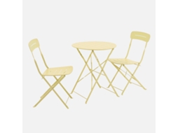 Conjunto De Jardim Com Mesa Bistrô Dobrável Redonda De Aço Com 2 Cadeiras- Balconea, Amarelo