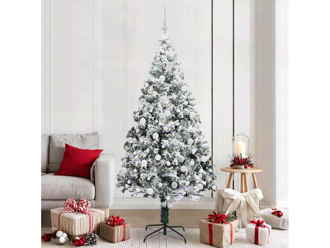 Vidaxl Árvore De Natal Artificial Branco 210 Cm Pvc, Aço E Plástico