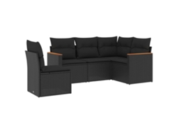 Conjunto de 5 Sofás de Jardim com Almofadões Vime Pe Preto MAISON EXCLUSIVE (5 pcs)