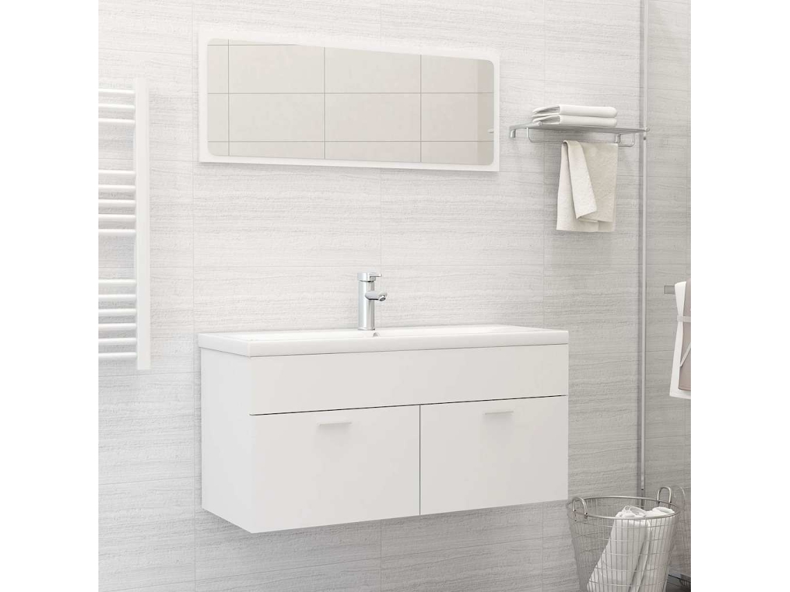 Vidaxl 2 Pcs Conjunto De Móveis De Casa De Banho Contraplacado Branco