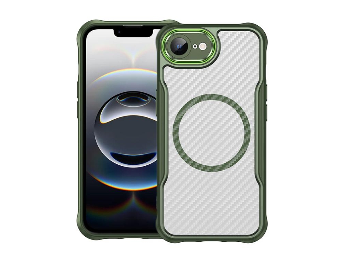Capa Transparente Para Iphone 17e - Textura De Fibra De Carbono - Magsafe