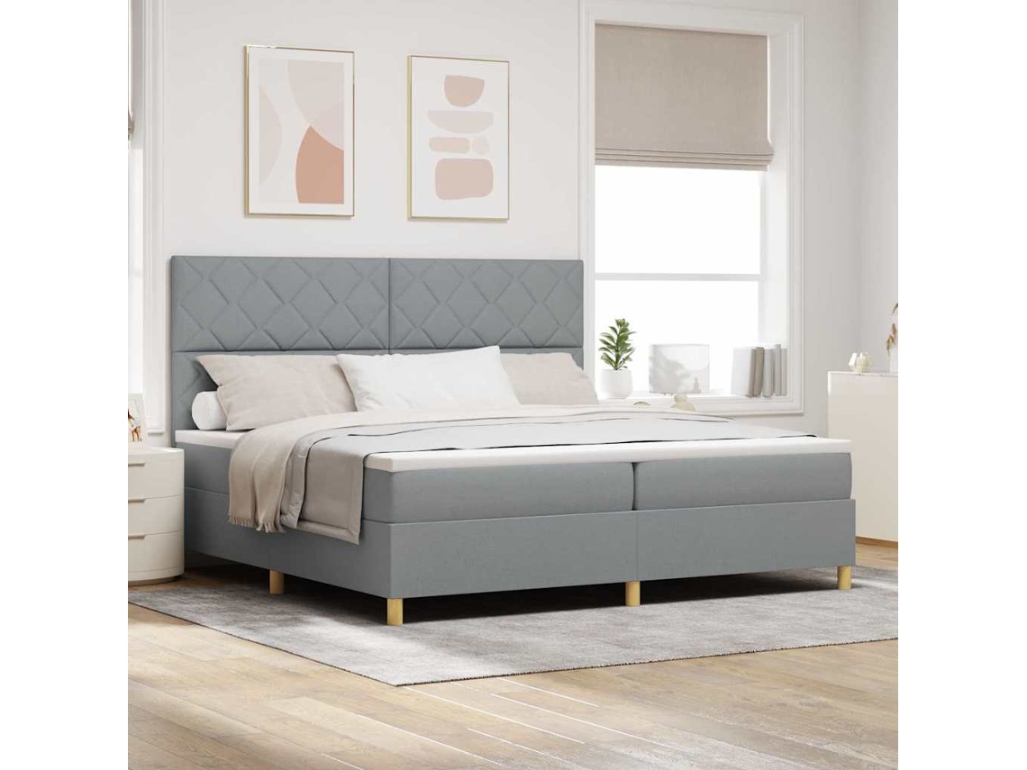 Vidaxl Cama Box Com Cabeceira Cinzento-claro 200 X 200 Cm Tecido