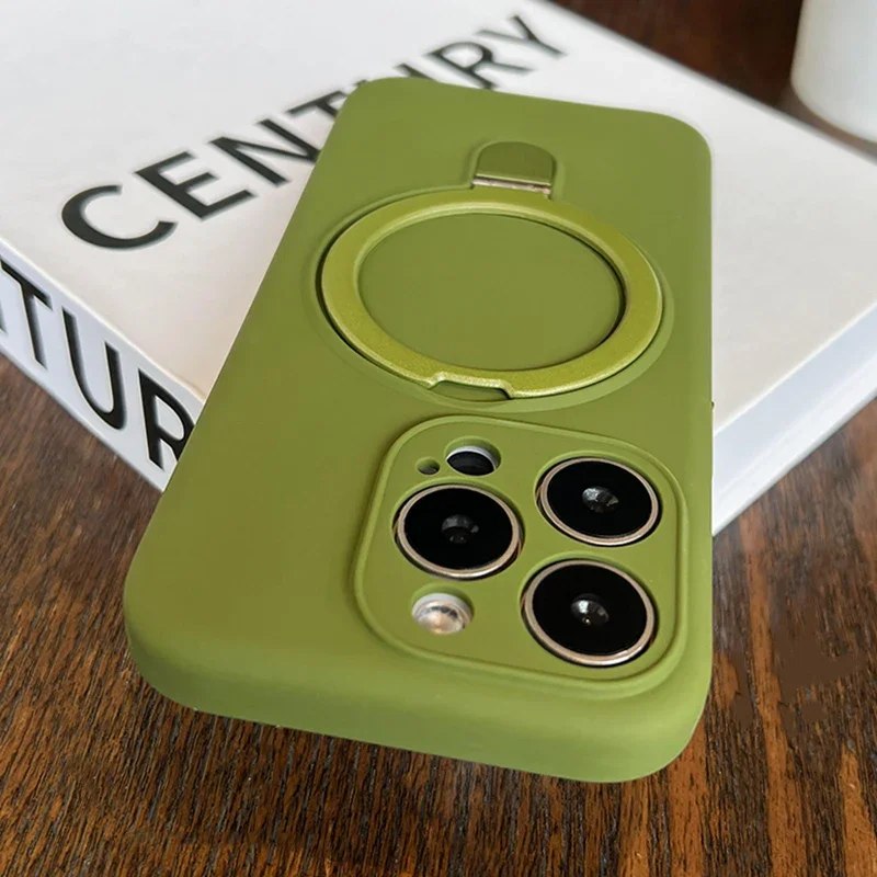 Capa De Silicone Líquido Para Iphone 13 (verde) Com Suporte Magnético.