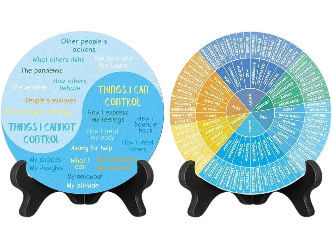 2 Diagramas Emocionais Para Saúde Mental Com Suporte, Pôster ''roda Das Emoções'', Decoração Para Escritório