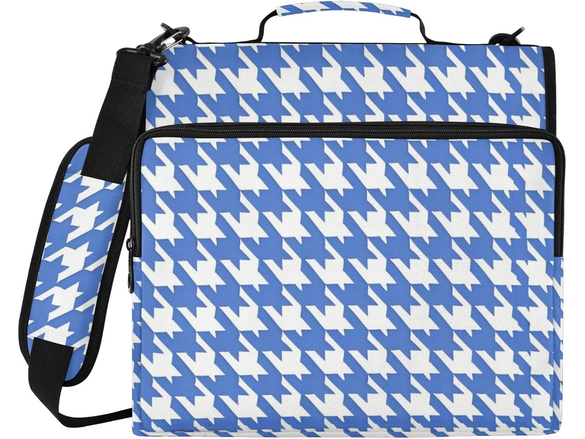 Organizador Clássico Com 3 Argolas Em Padrão Pied Poule 1,5 Polegadas Com Alça, Inclui Bolsa Com Zíper Secretária