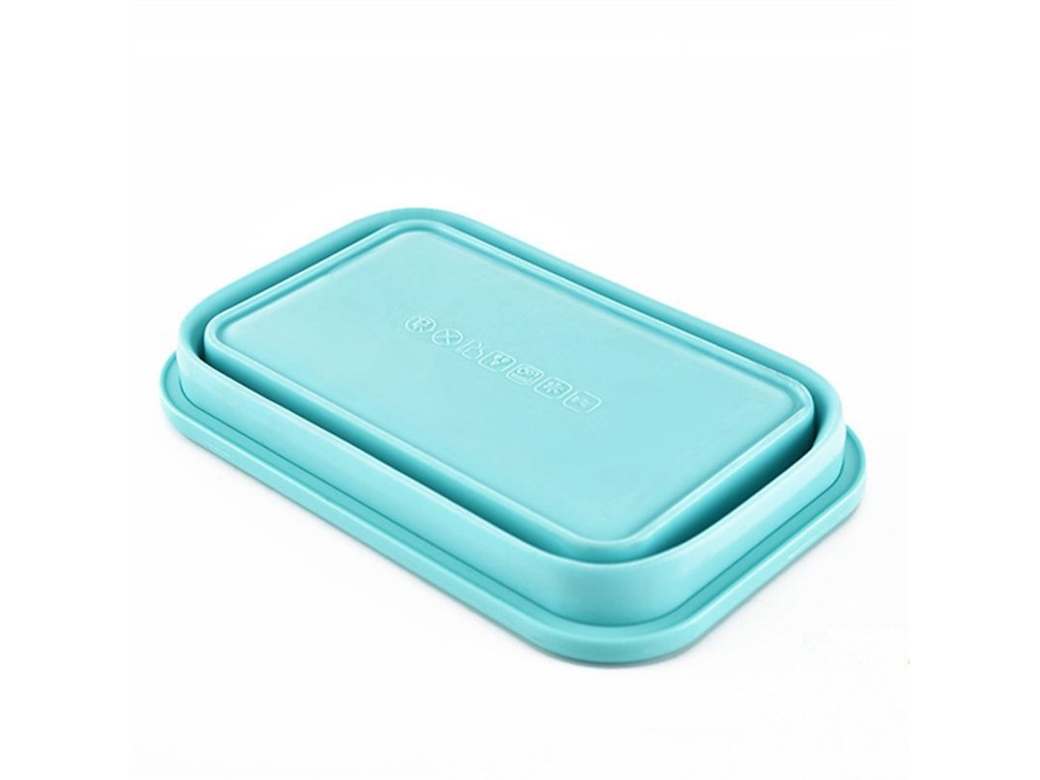 2026 set de 2 Caixas de Silicone Dobráveis para Comida com Tampa 350ml+500ml Azul Aptas para Micro ondas, Lava louças e Crianças