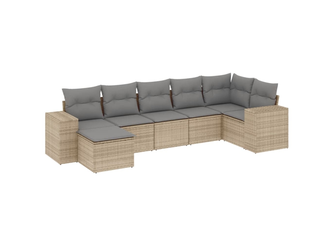 Conjunto de 7 Sofás para Jardim com Almofadões Vime Pe Bege MAISON EXCLUSIVE (7 pcs)