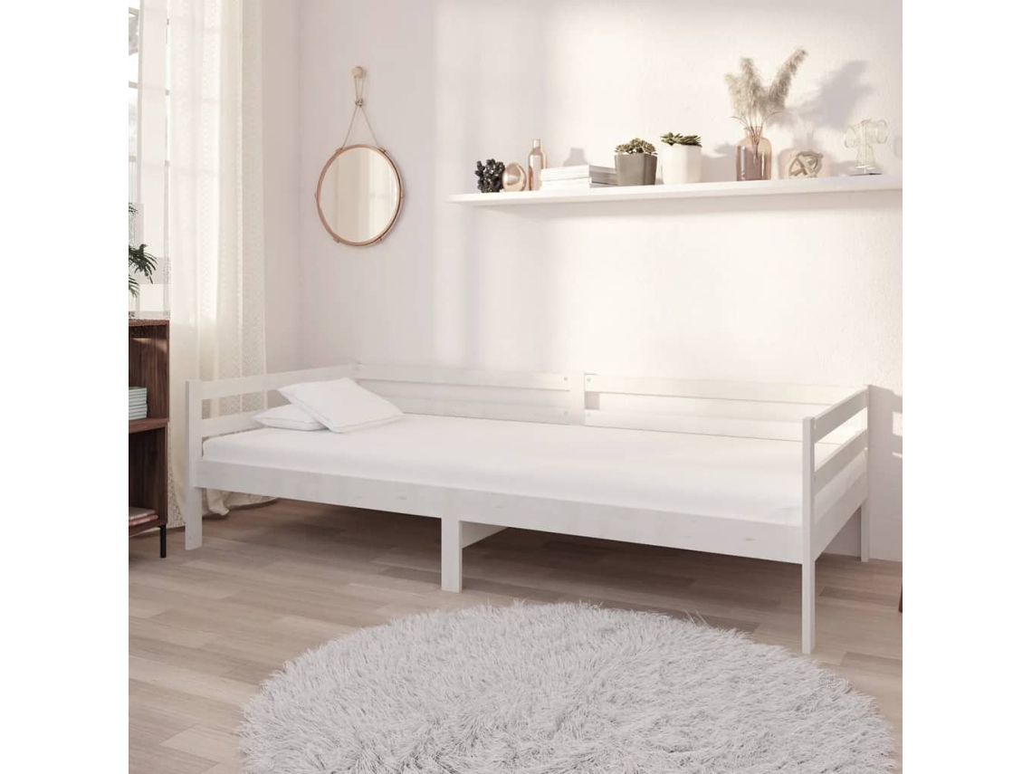 Vidaxl Sofá-cama Com Colchão 90x200 Cm Pinho Maciço Branco