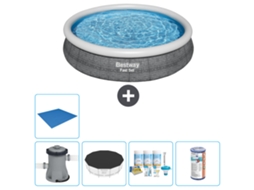 Piscina Inflável Redonda BESTWAY de Conjunto Rápido Estampa de Rattan 366 X 76 Cm Incluindo Bomba Acessórios Cb11