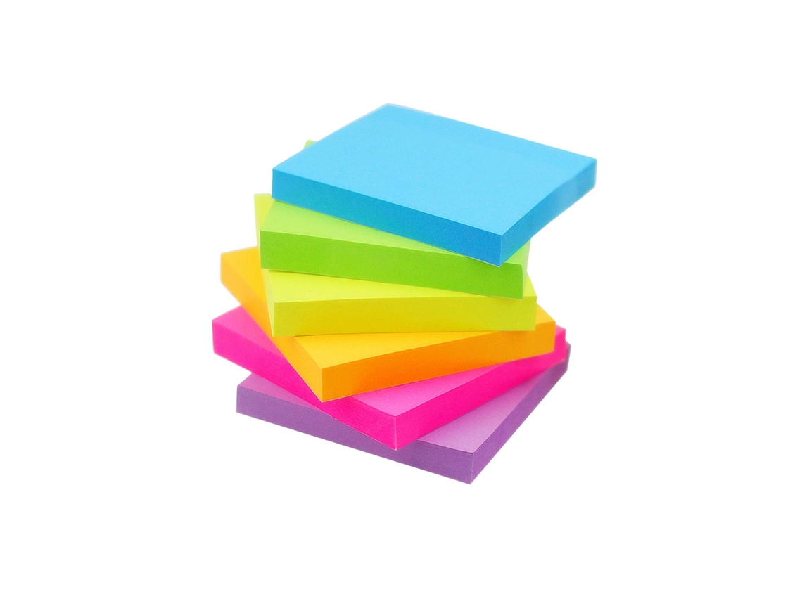 Bloco de Notas Adesivas, 6 Cores Vibrantes, 6 Blocos por Pacote, 7,6 Cm X 7,6 Cm, 100 Notas por Bloco. MDUG