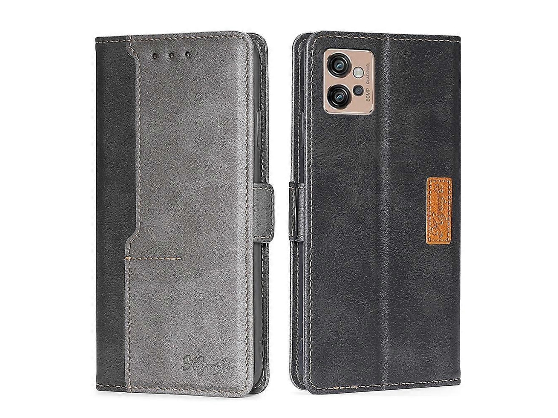 Capa De Couro Com Fivela Lateral E Cor Contrastante Para Motorola Moto G32 4g