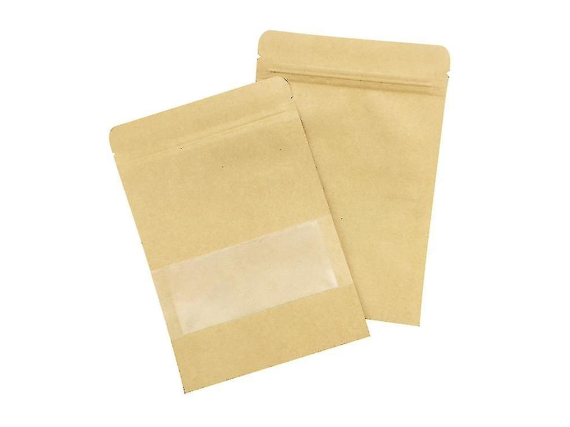 50 Bolsas de Papel Kraft Pequeñas com Cremallera e Janela para Alimentos e Armazenamento Seco