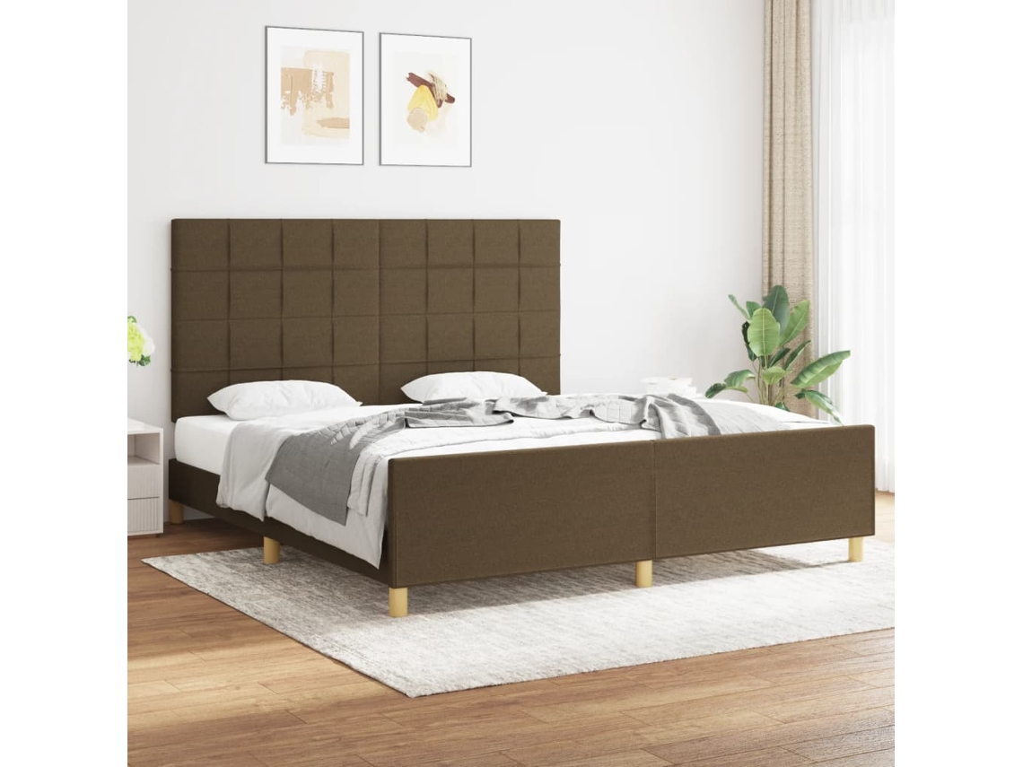 Cama De Casal | Camas Para Quarto | Estrutura De Cama Sem Colchão 180x200 Cm Tecido Castanho-escuro