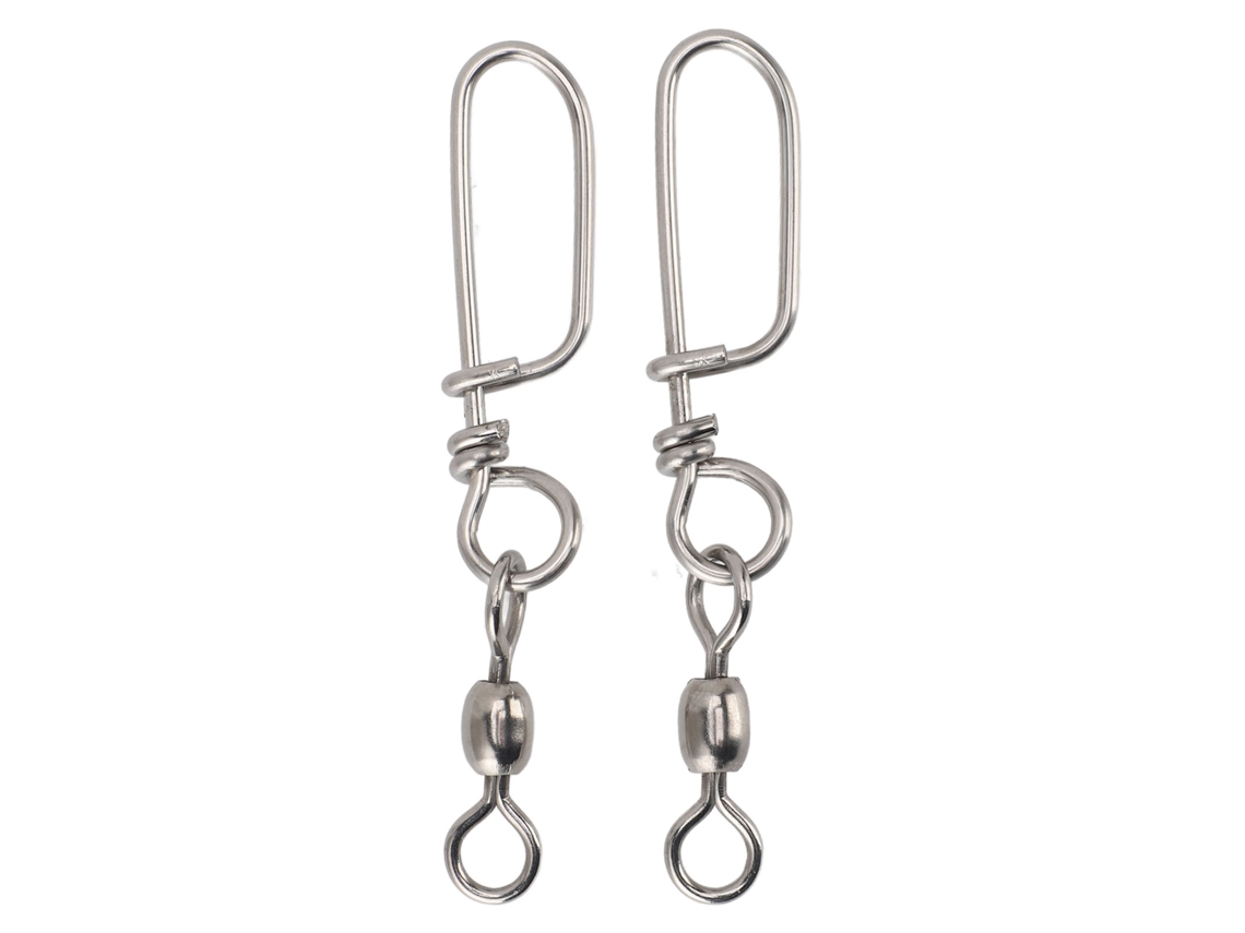 Conector de pesca de 100mm, aço inox, com snap de anzol