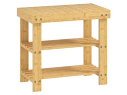 Sapateira em Bambu Com 2 Prateleiras E Assento, para Hall/entrada, 50x28x45cm, Cor Natural