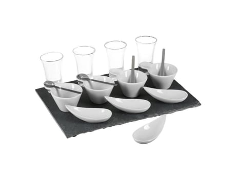 Conjunto de apresentação de aperitivos - BW CUISINE - 17 peças - Bandeja de ardósia - Xícaras e tigelas de cerâmica
