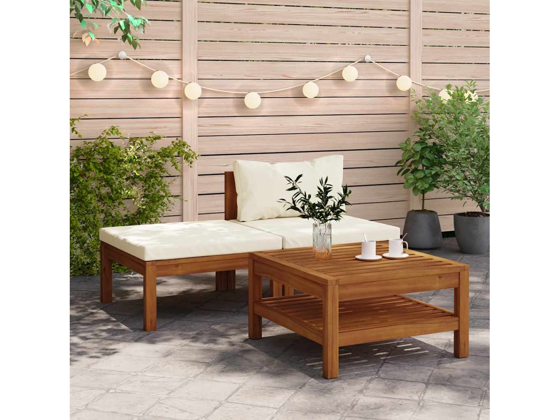 Vidaxl 3 Pcs Conj. Lounge De Jardim C/ Almofadões Branco Nata Acácia