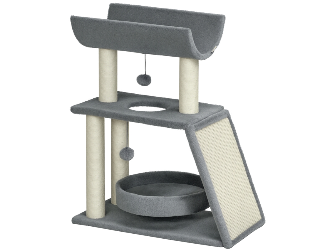 Arranhador Altura 76 Cm Com 4 Postes De Cama Plataforma Em U Almofada Para Cinzento