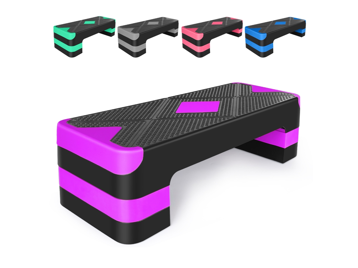 Step aeróbico ajustável para exercícios, com altura regulável, Roxo.
