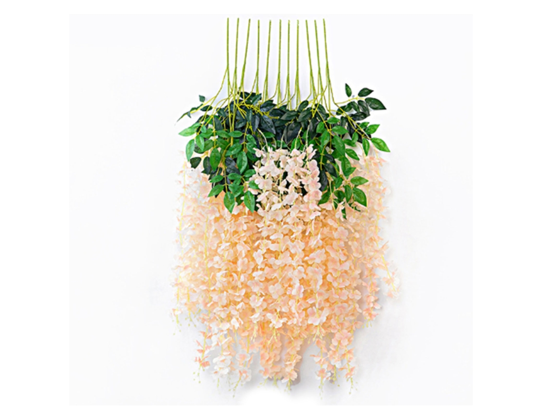 Decoração Champanhe Com 6 Folhas Simuladas De Wisteria