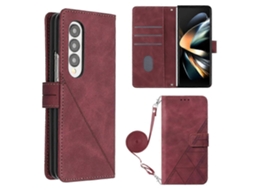 Capa De Celular Dobrável Com Aba E Textura 3d Em Couro Para Samsung Galaxy Z Fold4 Crossbody